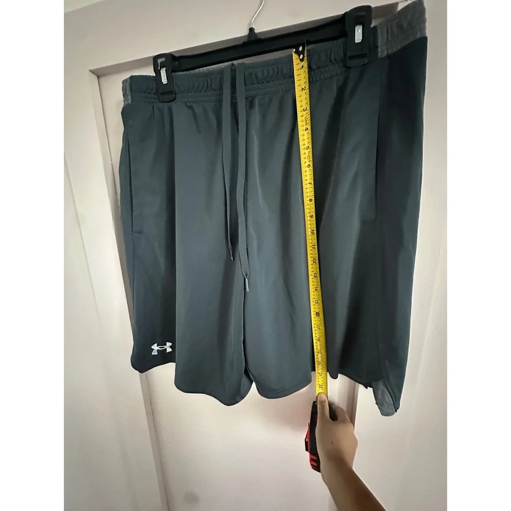Under Armour Mens XL Gray Loose Fit Athletic Gym Training Shorts Drawstring 10in - Picture 5 of 7